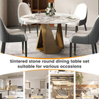 Round Marble Dining Table With Bronze Iron Metal Base - image 4