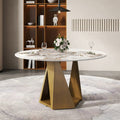 Round Marble Dining Table With Bronze Iron Metal Base - W53.15" x D53.15" x H29.53" - image 0
