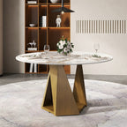 Round Marble Dining Table With Bronze Iron Metal Base - W53.15" x D53.15" x H29.53" - image 0