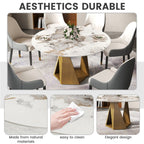 Round Marble Dining Table With Bronze Iron Metal Base - image 5