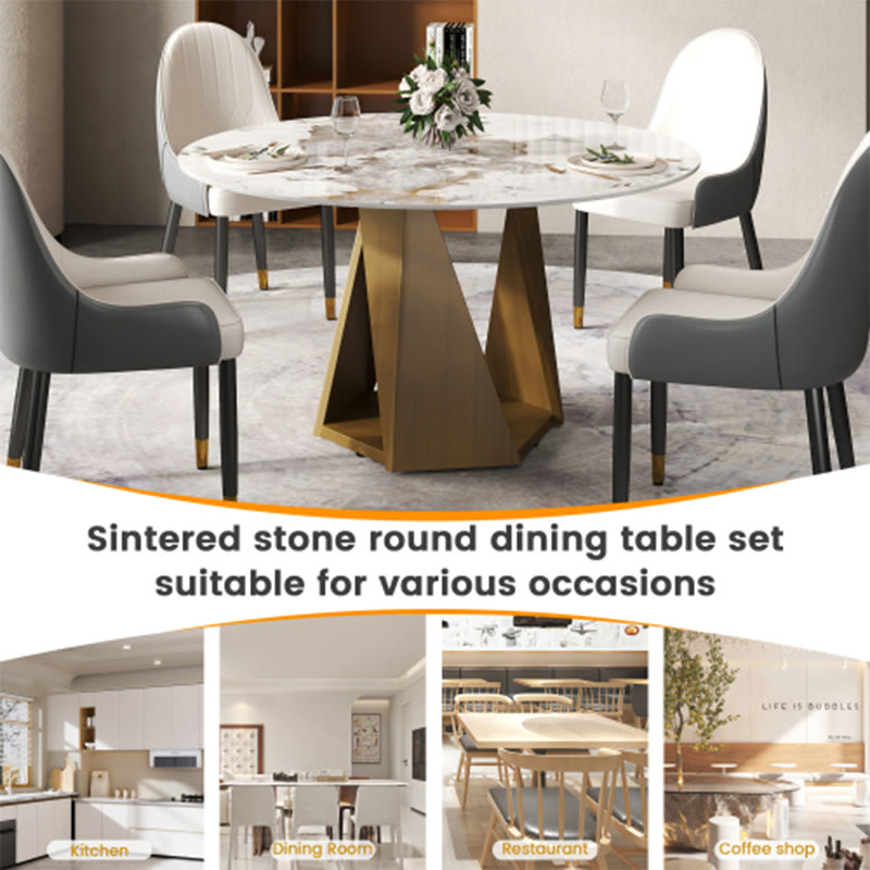 Round Marble Dining Table With Bronze Iron Metal Base