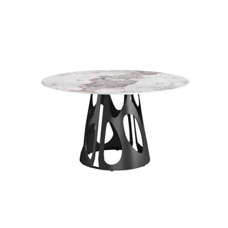 Round Dining Table With Black Hollow Metal Base