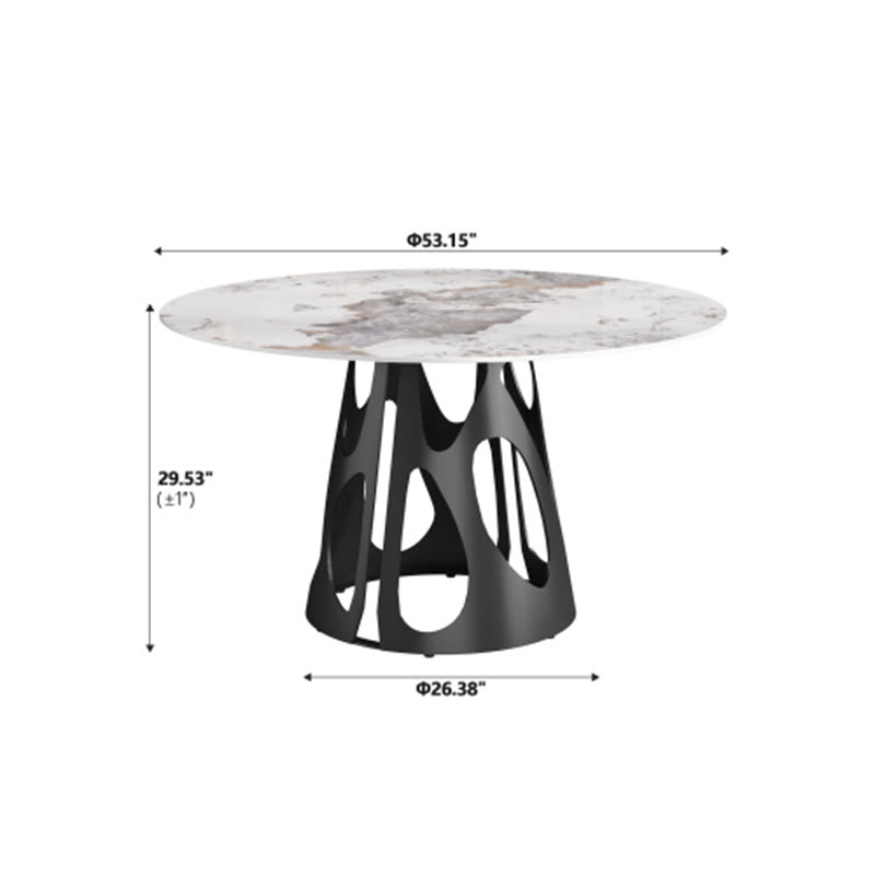 Round Dining Table With Black Hollow Metal Base