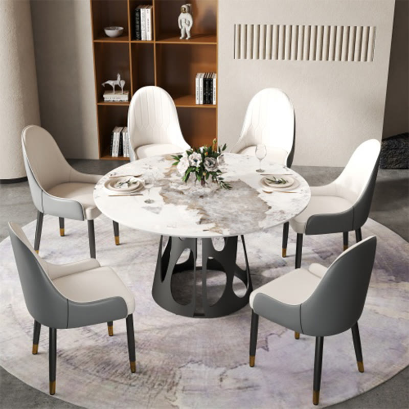 Round Dining Table With Black Hollow Metal Base