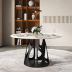 Round Dining Table With Black Hollow Metal Base  - W53.15" x D53.15" x H29.53" - image 0