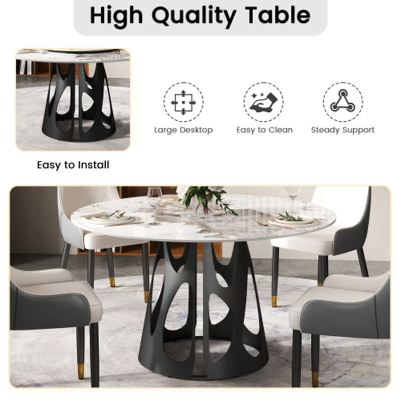 Round Dining Table With Black Hollow Metal Base