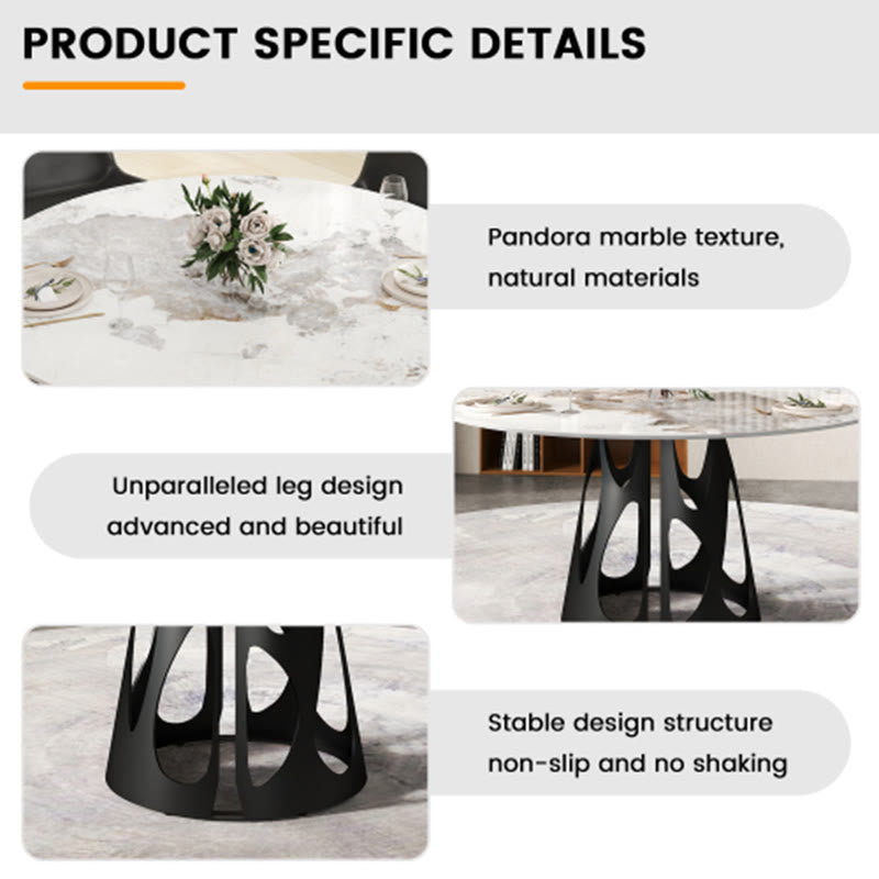 Round Dining Table With Black Hollow Metal Base