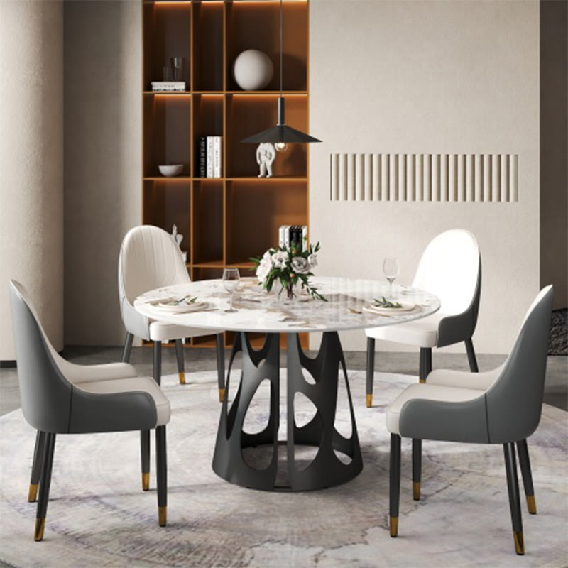 Round Dining Table With Black Hollow Metal Base