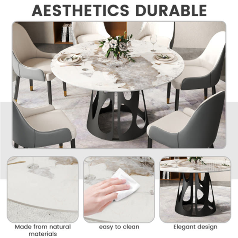 Round Dining Table With Black Hollow Metal Base