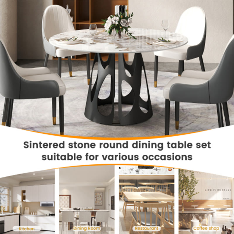 Round Dining Table With Black Hollow Metal Base