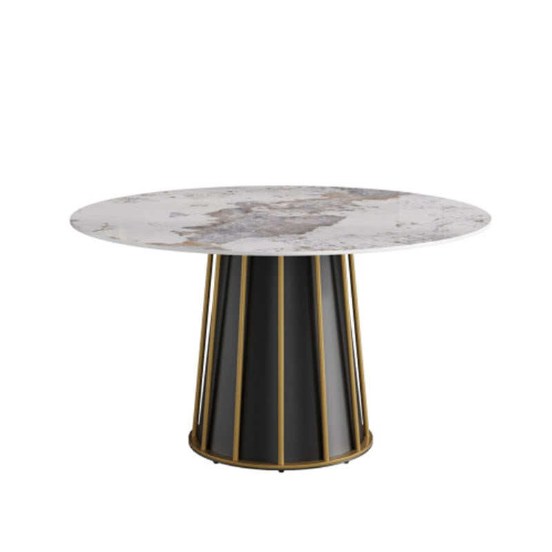 Modern Round Panel Metal Iron Base Dining Table