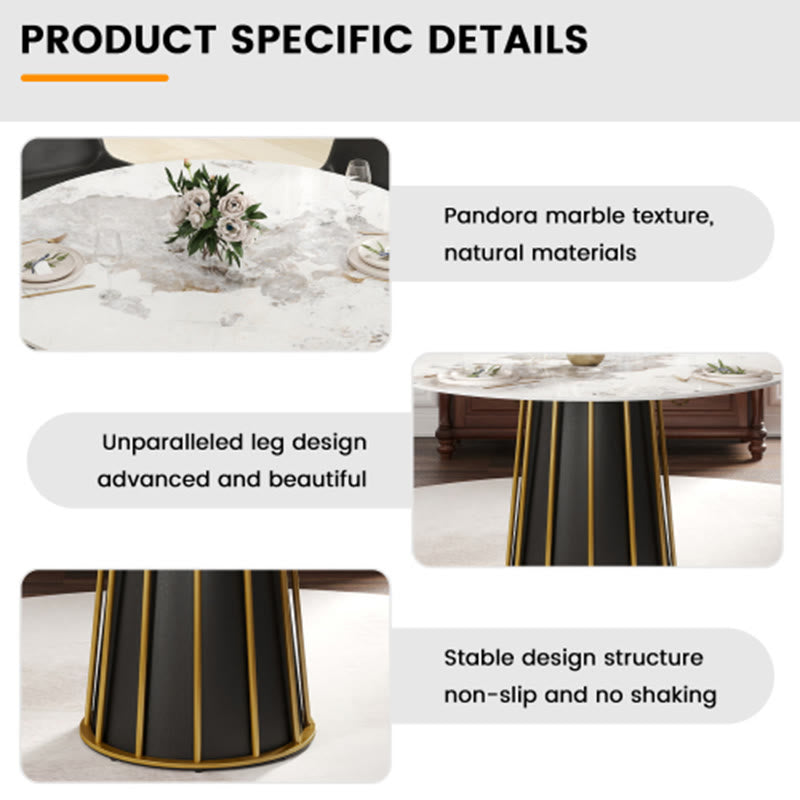 Modern Round Panel Metal Iron Base Dining Table