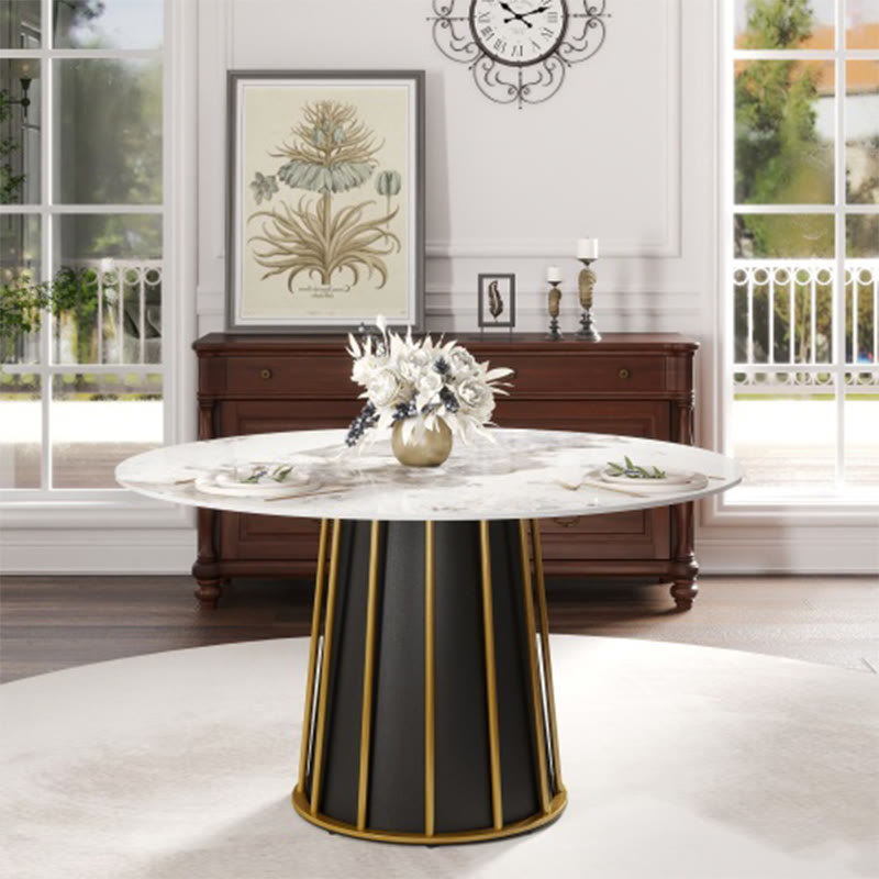 Modern Round Panel Metal Iron Base Dining Table