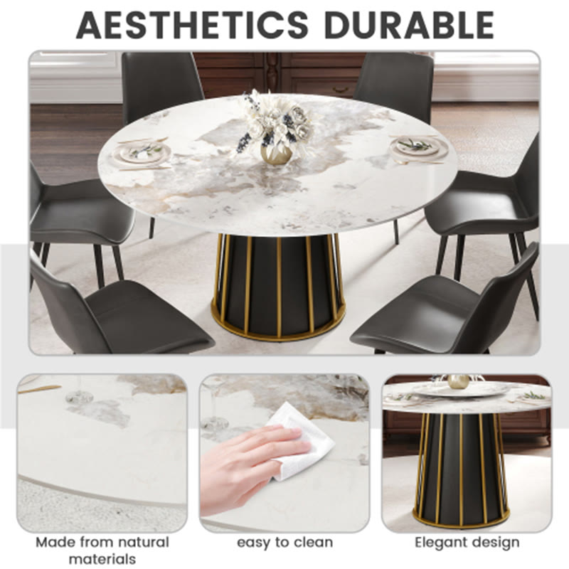 Modern Round Panel Metal Iron Base Dining Table