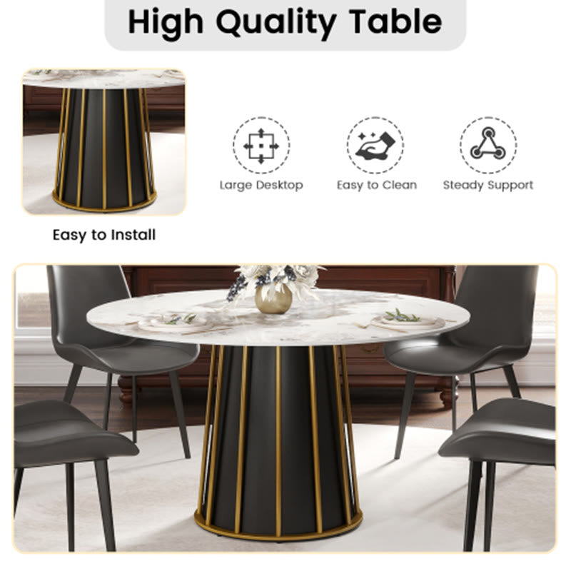 Modern Round Panel Metal Iron Base Dining Table