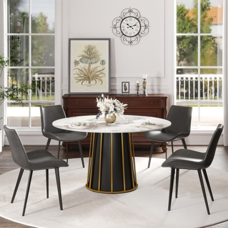 Modern Round Panel Metal Iron Base Dining Table - image 2