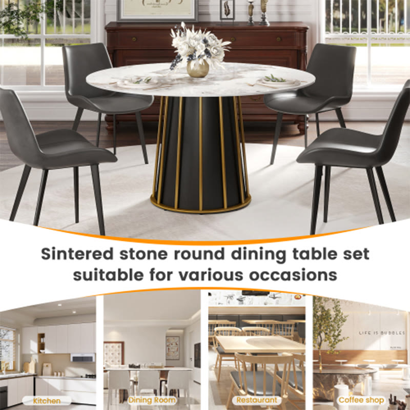 Modern Round Panel Metal Iron Base Dining Table - image 5