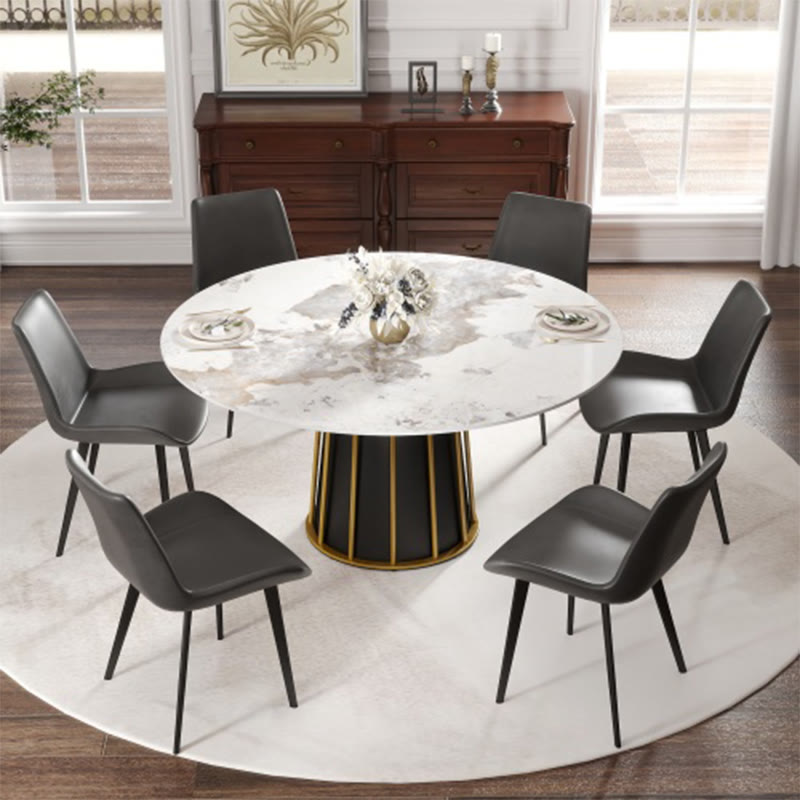 Modern Round Panel Metal Iron Base Dining Table - image 3