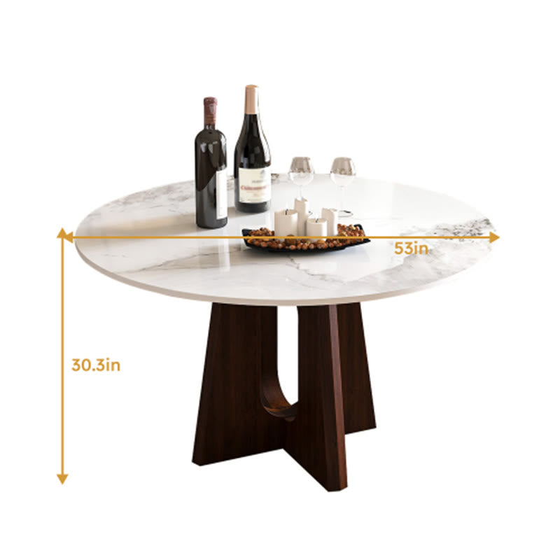Sintered Stone Round Dining Table With Sturdy Cross Wood Base