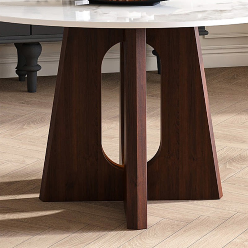 Sintered Stone Round Dining Table With Sturdy Cross Wood Base