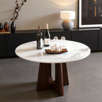 Sintered Stone Round Dining Table With Sturdy Cross Wood Base  - image 4