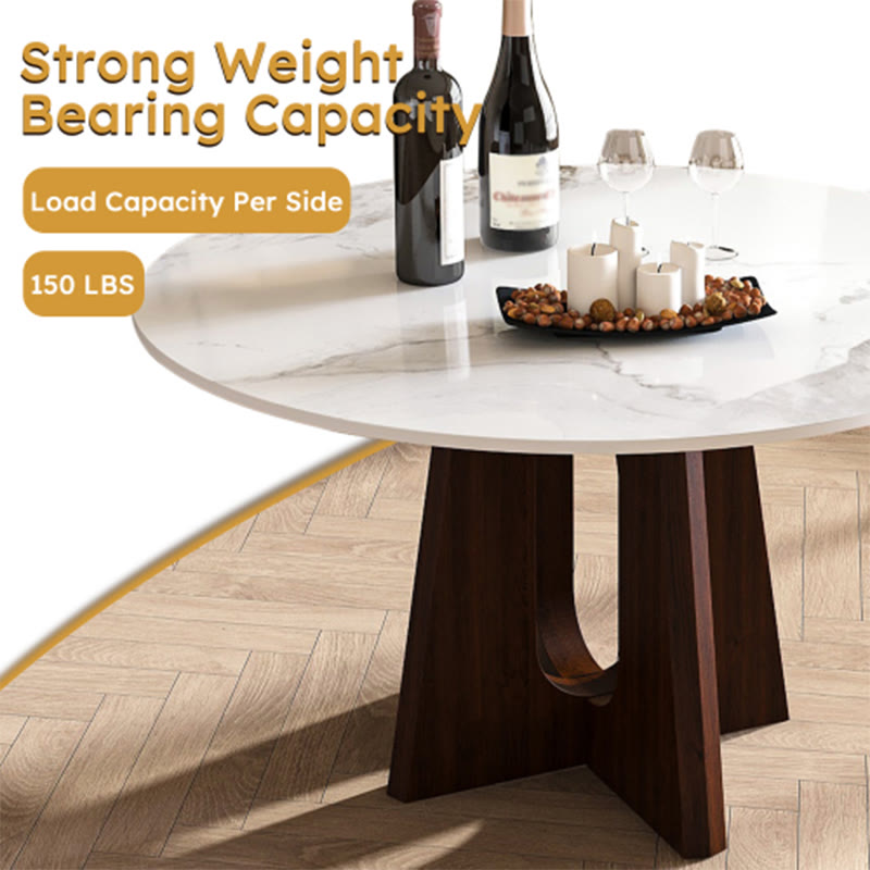 Sintered Stone Round Dining Table With Sturdy Cross Wood Base