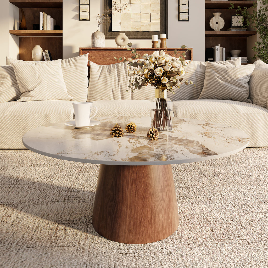 Mid-century Round Solid Wood Pedestal Coffee Table
