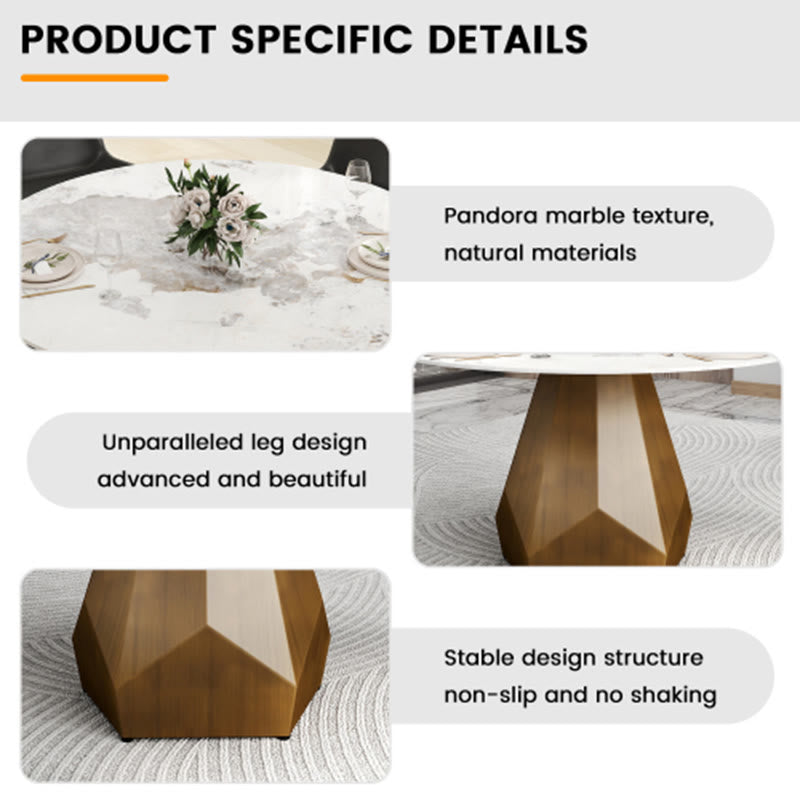 Sintered Stone Tabletop Dining Table With Polygonal Base