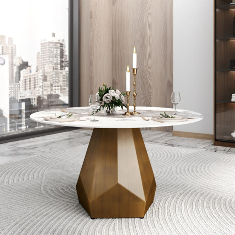Sintered Stone Tabletop Dining Table With Polygonal Base