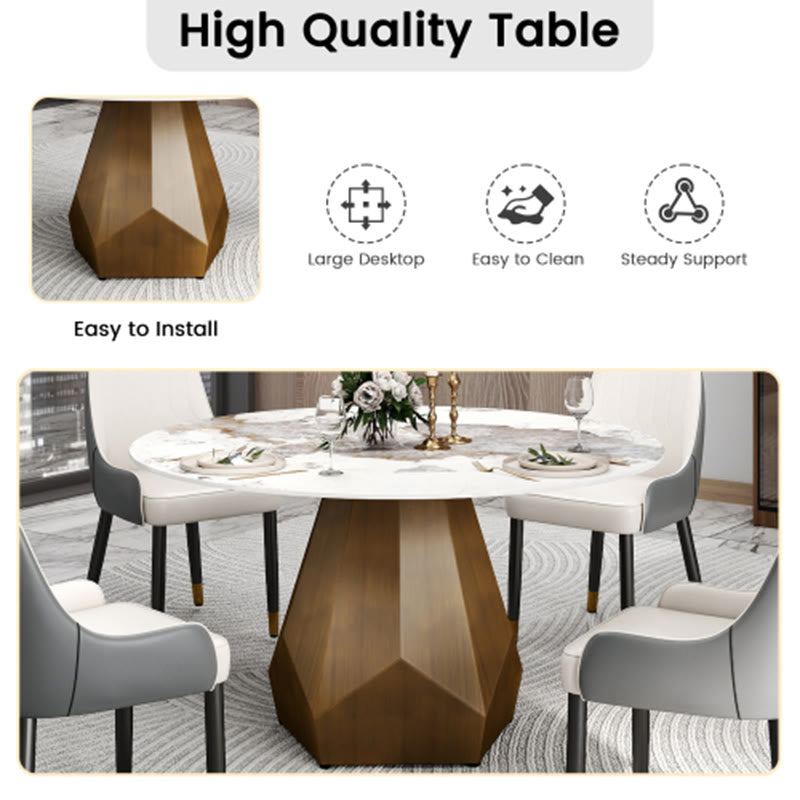 Sintered Stone Tabletop Dining Table With Polygonal Base