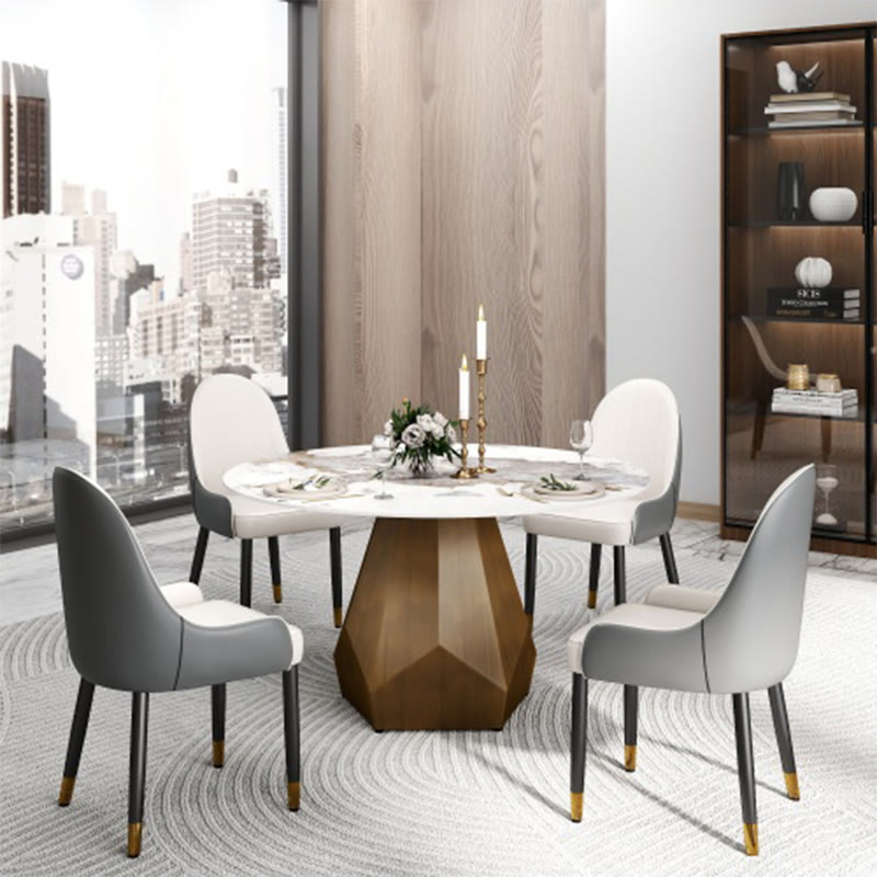 Sintered Stone Tabletop Dining Table With Polygonal Base