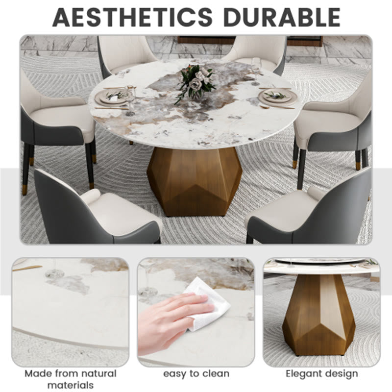 Sintered Stone Tabletop Dining Table With Polygonal Base