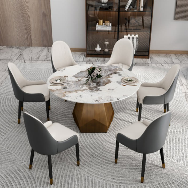 Sintered Stone Tabletop Dining Table With Polygonal Base