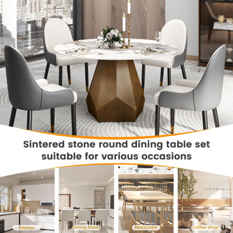 Sintered Stone Tabletop Dining Table With Polygonal Base