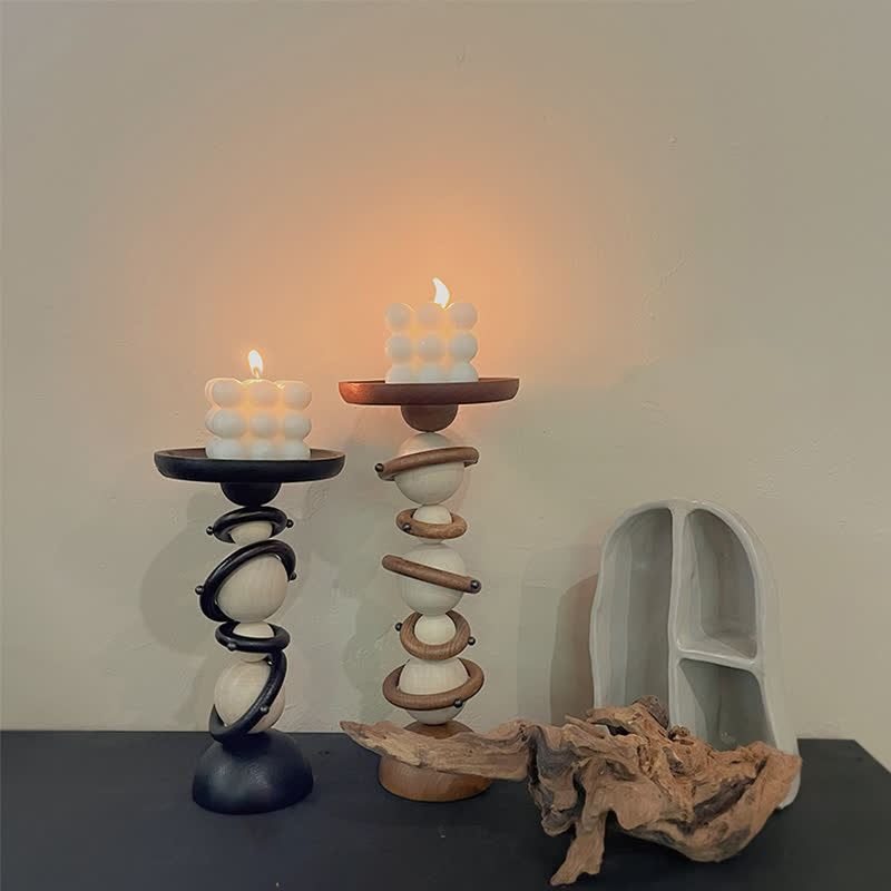 Vintage Artistic Wooden Candle Holder Decorative Tray - image 2