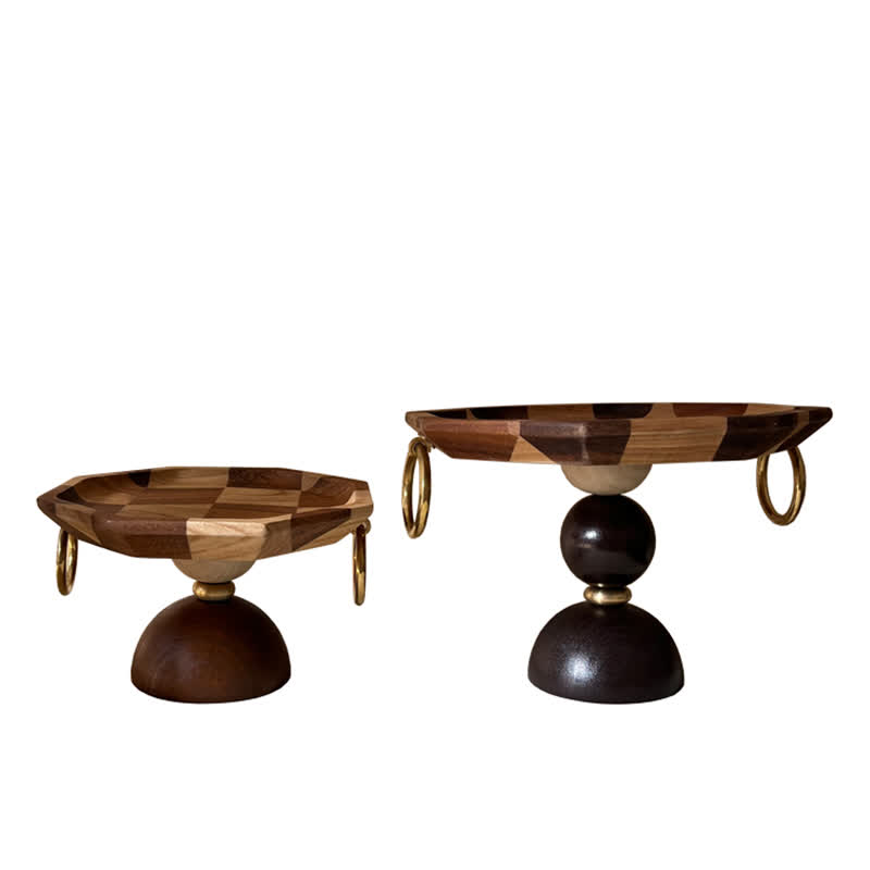 Vintage Pedestal Wooden Tray Decorative Ornament