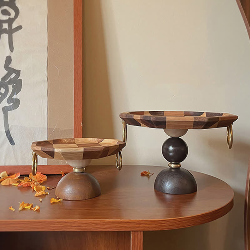 Vintage Pedestal Wooden Tray Decorative Ornament