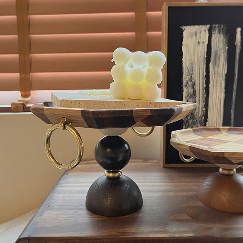 Vintage Pedestal Wooden Tray Decorative Ornament