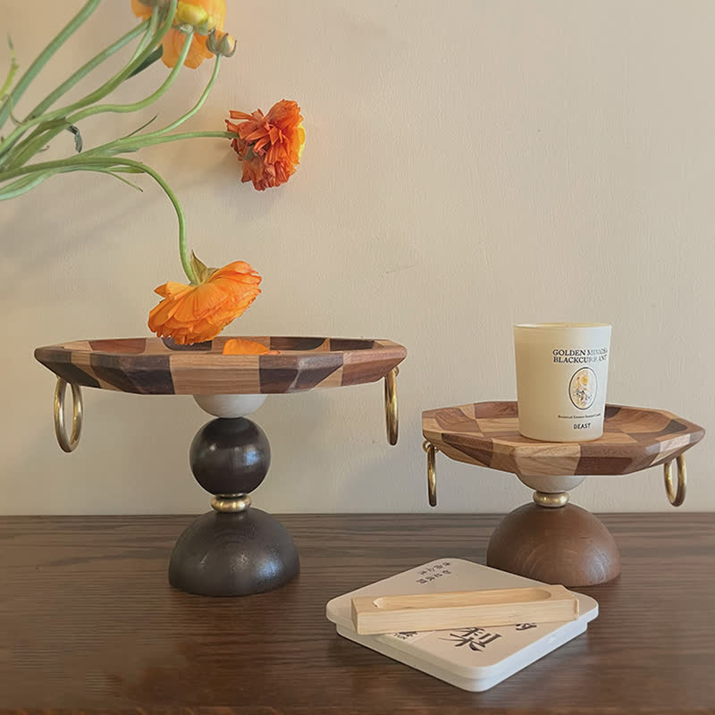 Vintage Pedestal Wooden Tray Decorative Ornament