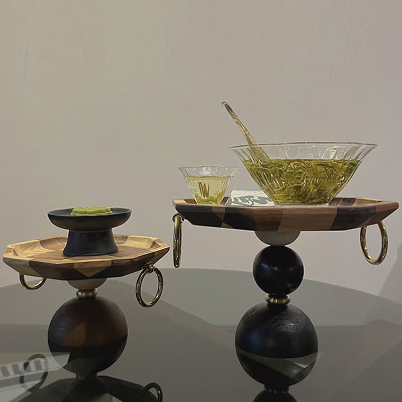 Vintage Pedestal Wooden Tray Decorative Ornament