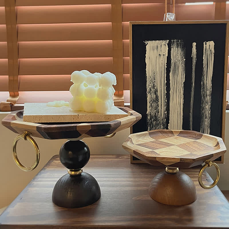 Vintage Pedestal Wooden Tray Decorative Ornament