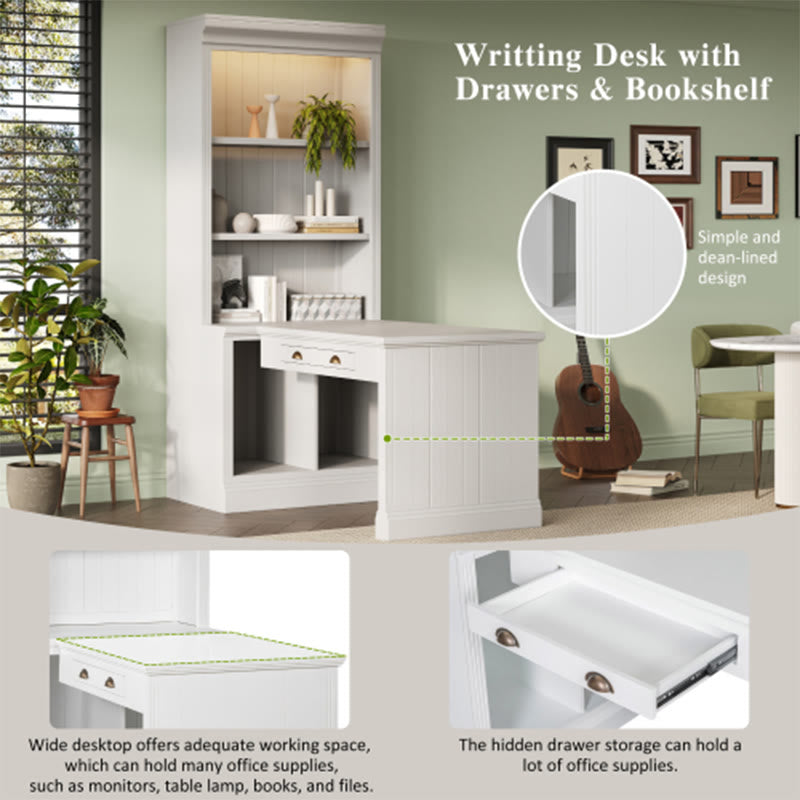 Modern Office Desk With Tall Open Shelves