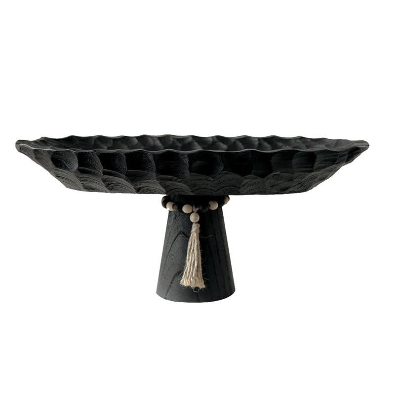 Vintage Embossed Wooden Pedestal Tray Decorative Ornament