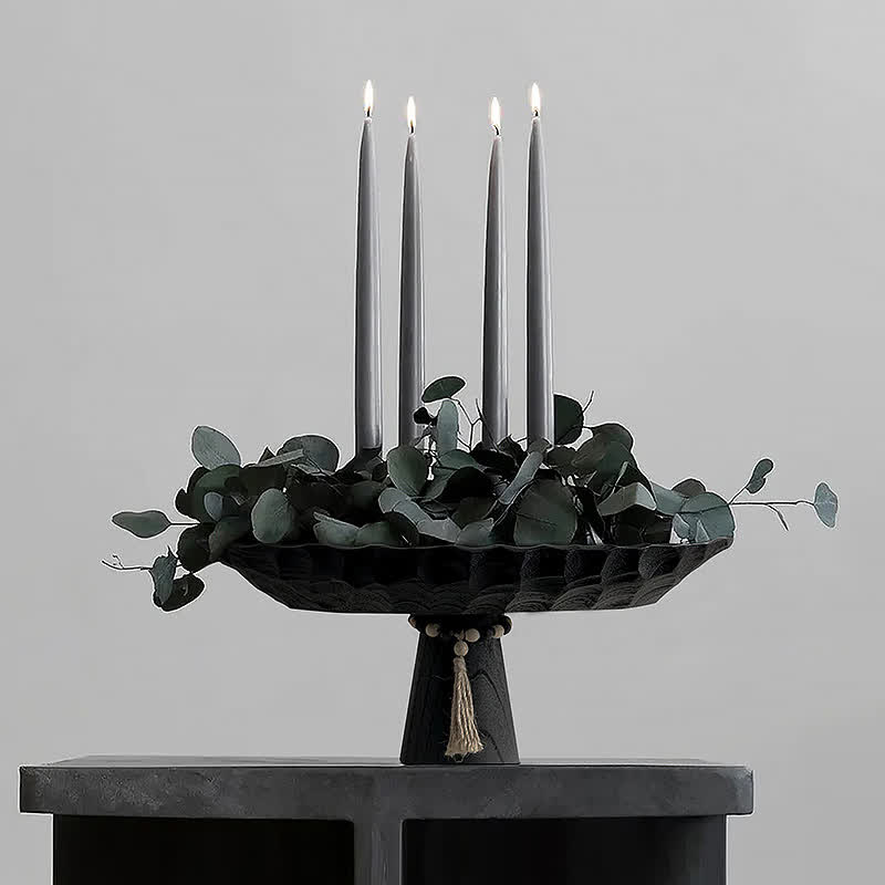 Vintage Embossed Wooden Pedestal Tray Decorative Ornament