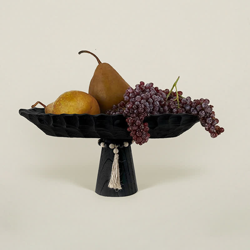 Vintage Embossed Wooden Pedestal Tray Decorative Ornament - Black - image 4