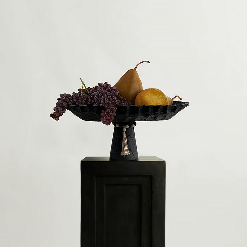 Vintage Embossed Wooden Pedestal Tray Decorative Ornament