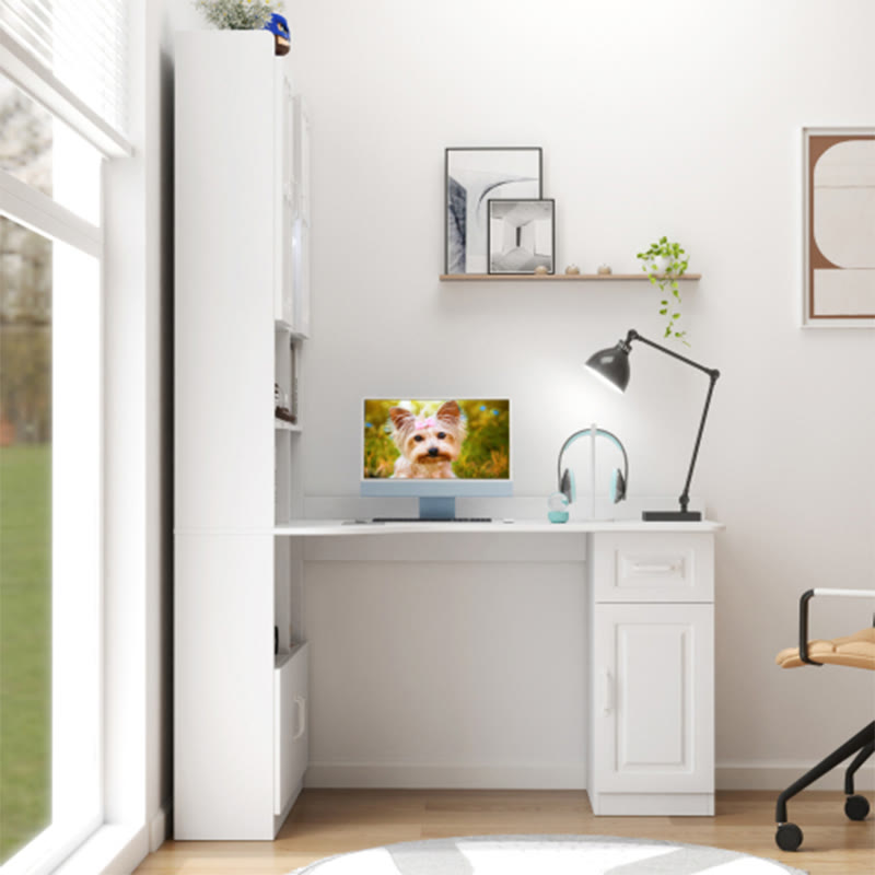 L-shaped Corner Computer Desk With Glass-door Storage Cabinet - image 4