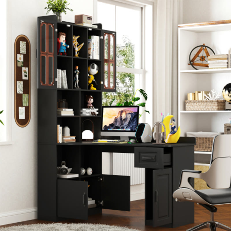 L-shaped Corner Computer Desk With Glass-door Storage Cabinet - image 6