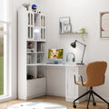 L-shaped Corner Computer Desk With Glass-door Storage Cabinet - White - image 0