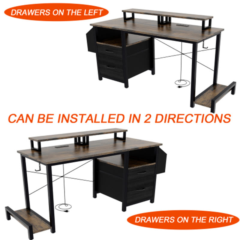 Office Desk With 2 Monitor Stands And Fabric File Cabinet
